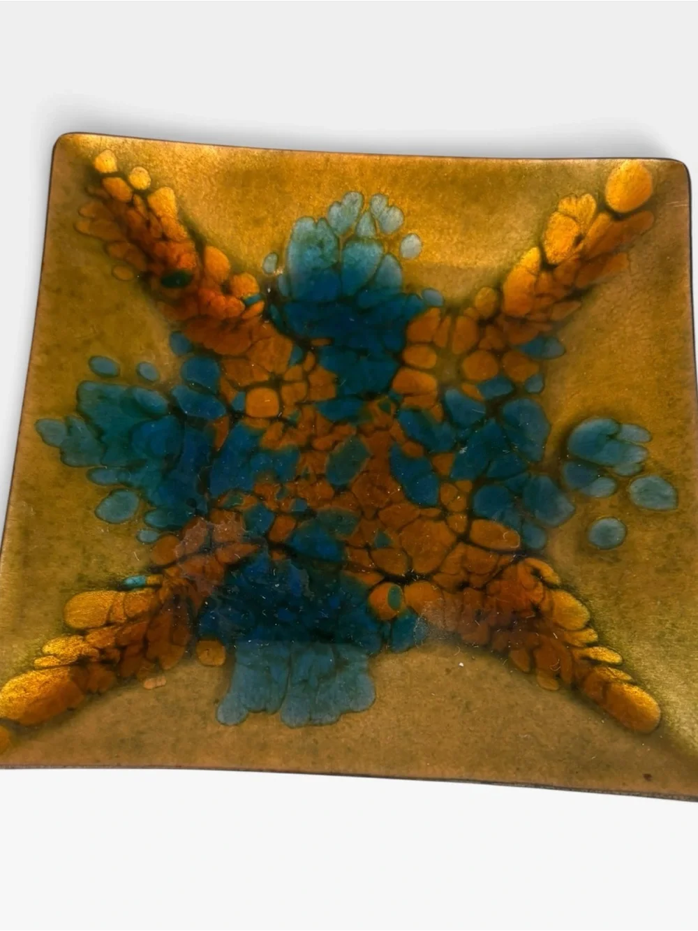Vintage MCM Signed Enamel On Copper Trinket Dish 5